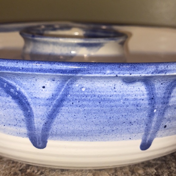 Vintage 1990 Ceramic Pottery White/Blue Glazed Drip Design Chip/Dip Large Bowl - Picture 3 of 12